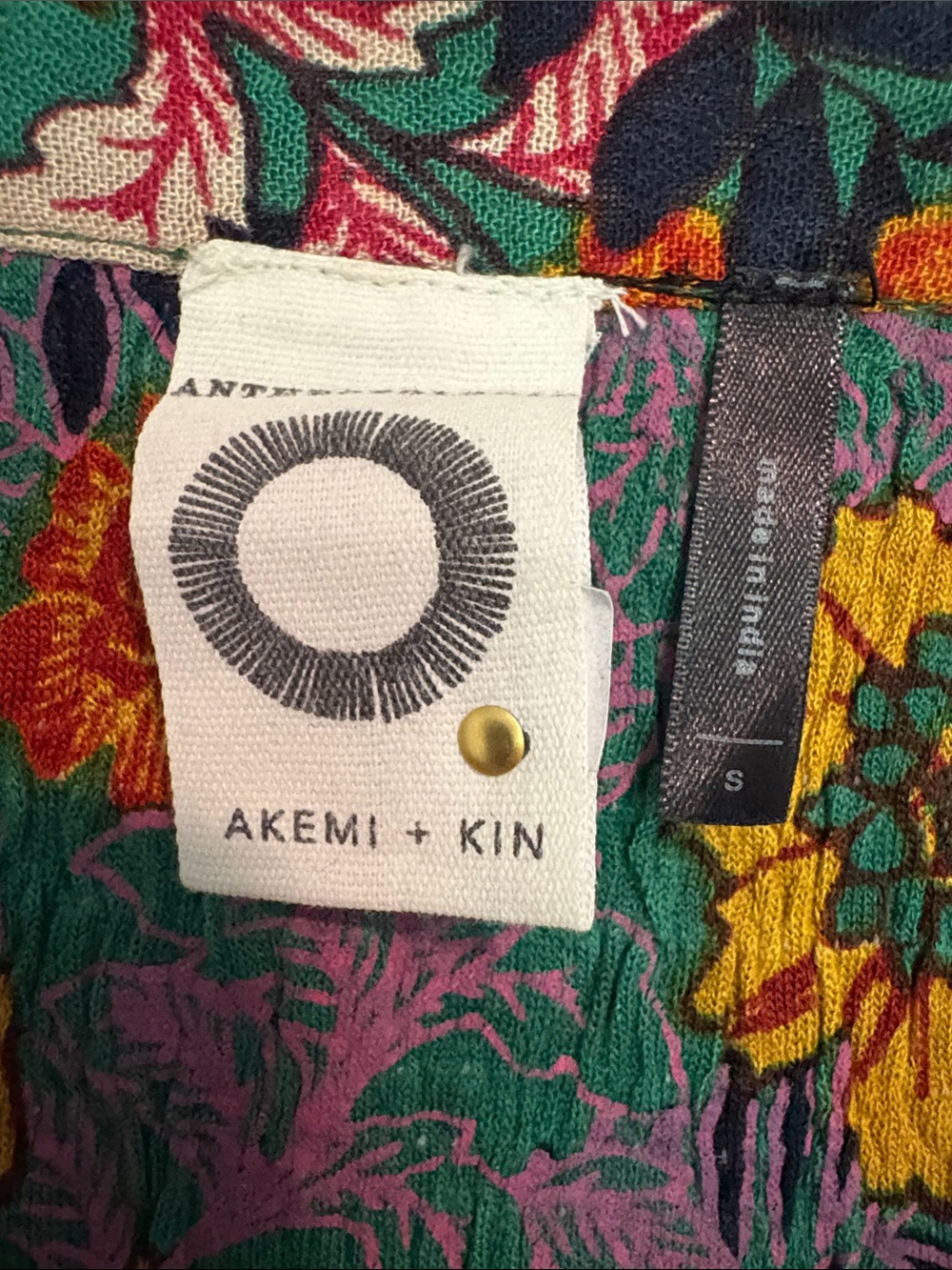 Anthropologie Akemi + Kin Floral Split-Pane Peplum Tunic in Teal, Pink, Mustard - Picture 3 of 6